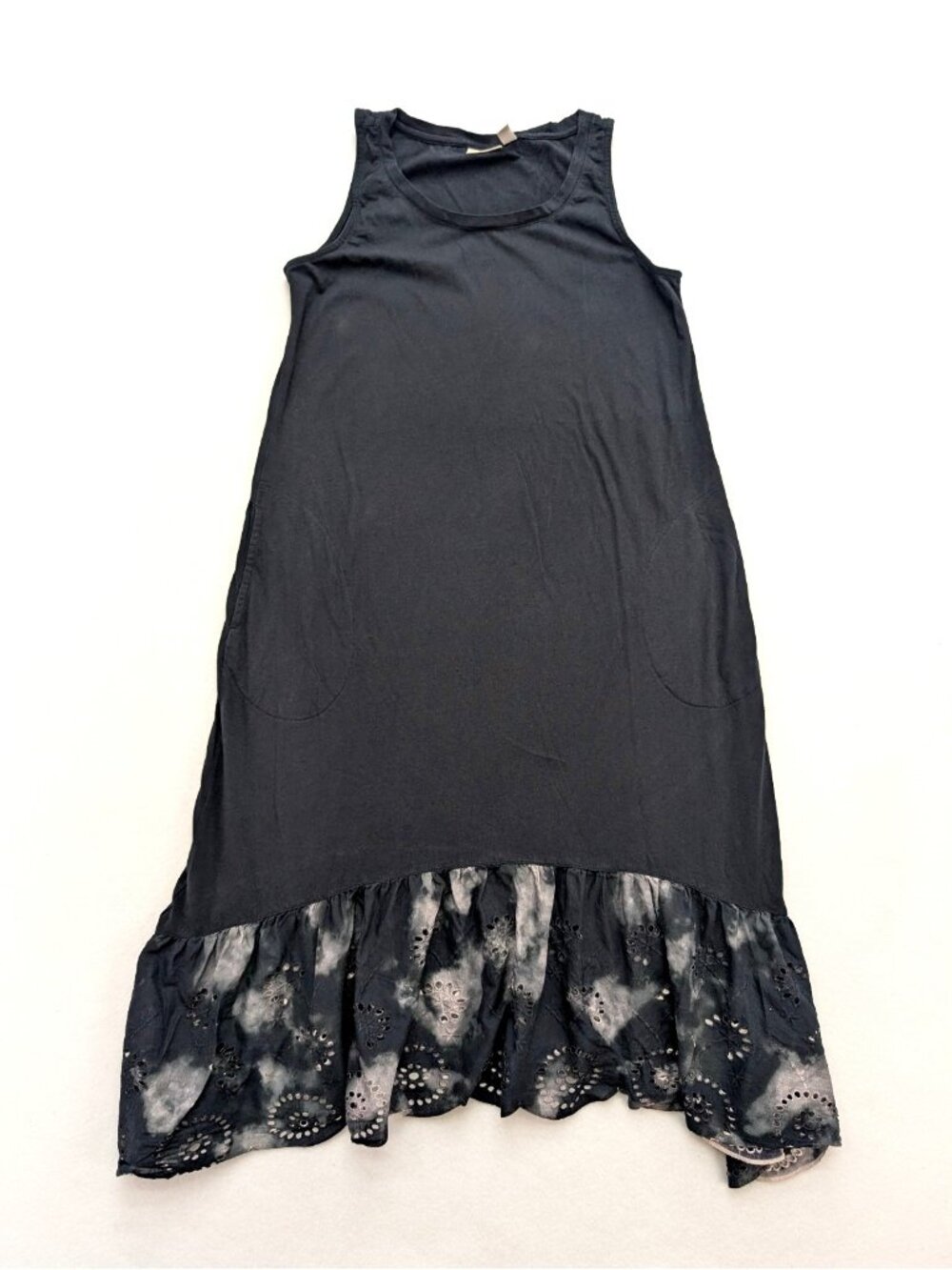 LOGO Lori Goldstein Women's Dress Size S Black Midi Tank Lace Ruffle Stretch